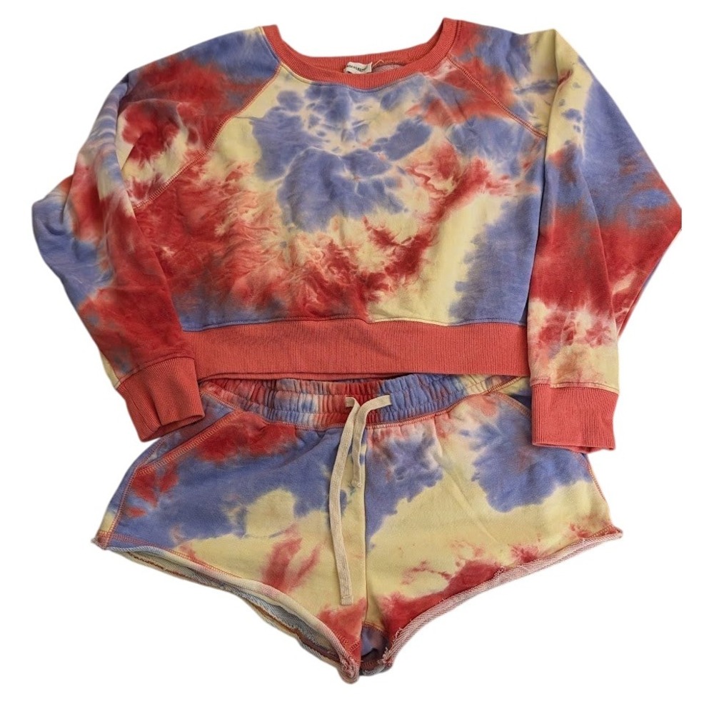 Dance & Marvel Rainbow Tie Dye Lounge Set Shorts Cropped Casual Women's Medium